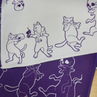 猫又と二尾ハンカチ(紫)
